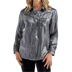 Wrangler Retro Women’s Long Sleeve Silver Metallic Blouse Small